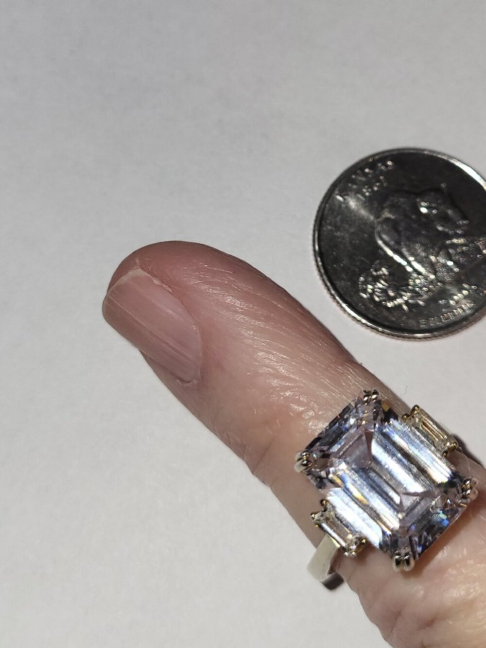 CZ Ring Emerald Cut, Approx. 10 TCW. Size 7.5  / .925 Stamped